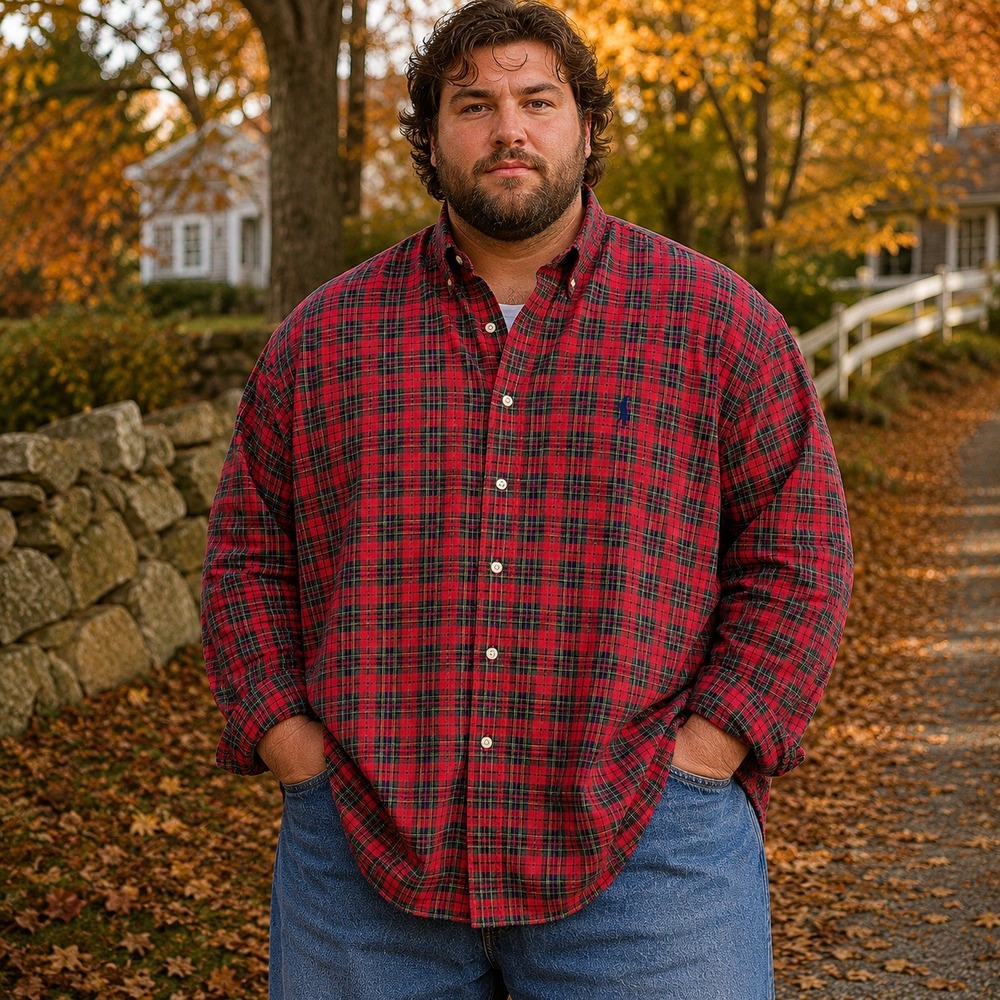 Polo Ralph Lauren Elliott Shirt Tartan Plaid Button Front Red Green Men's XXL